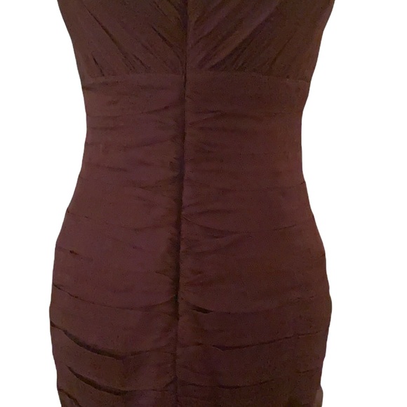 Tadashi Shoji Silk Chiffon Brown Ruched Vintage Sheath Slip Column Dress - 8 - Picture 8 of 15